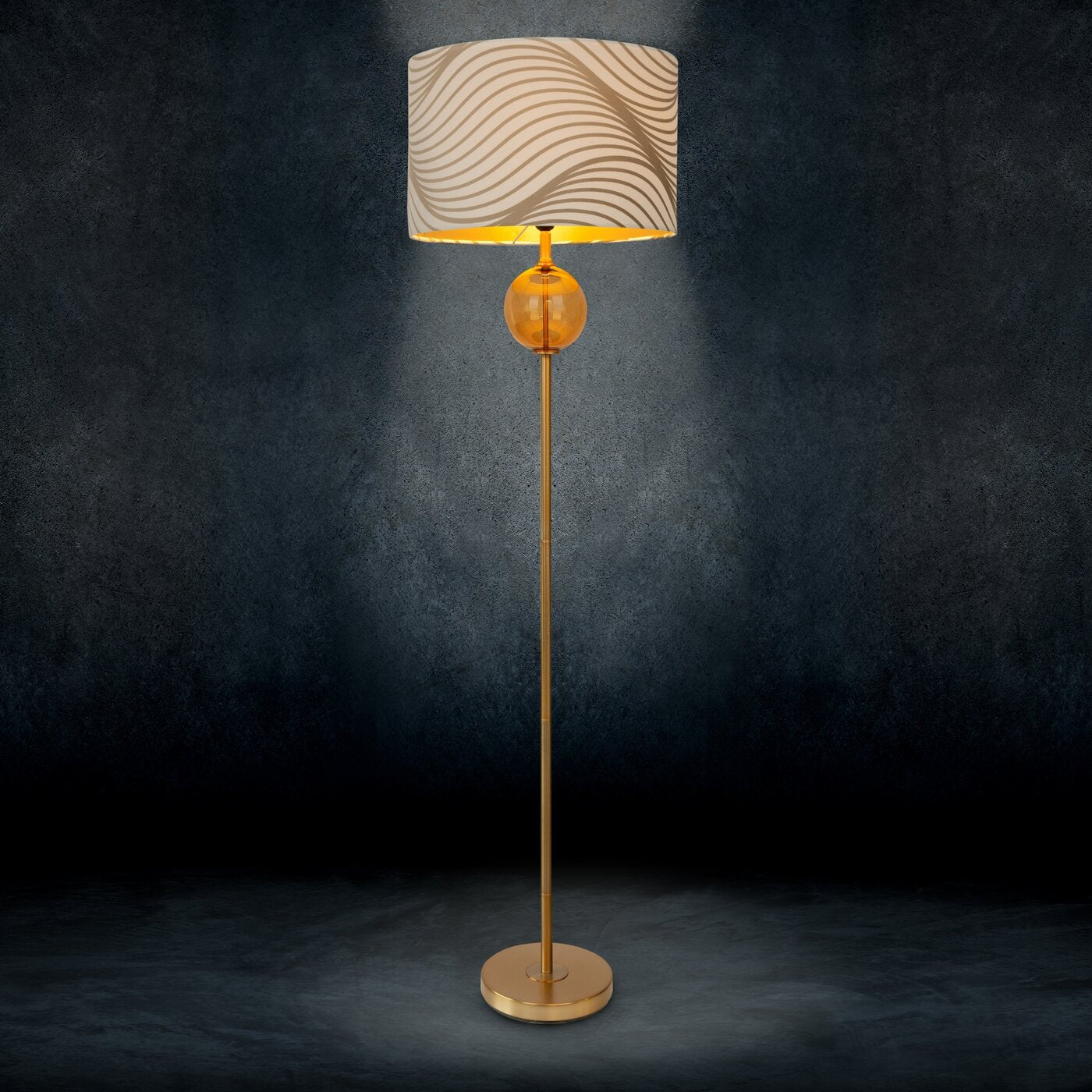 LIMITED COLLECTION stāvlampa BLANCA 3 ar stiklu un metālu apvienotu pamatni un samta abažūru - N1 Home